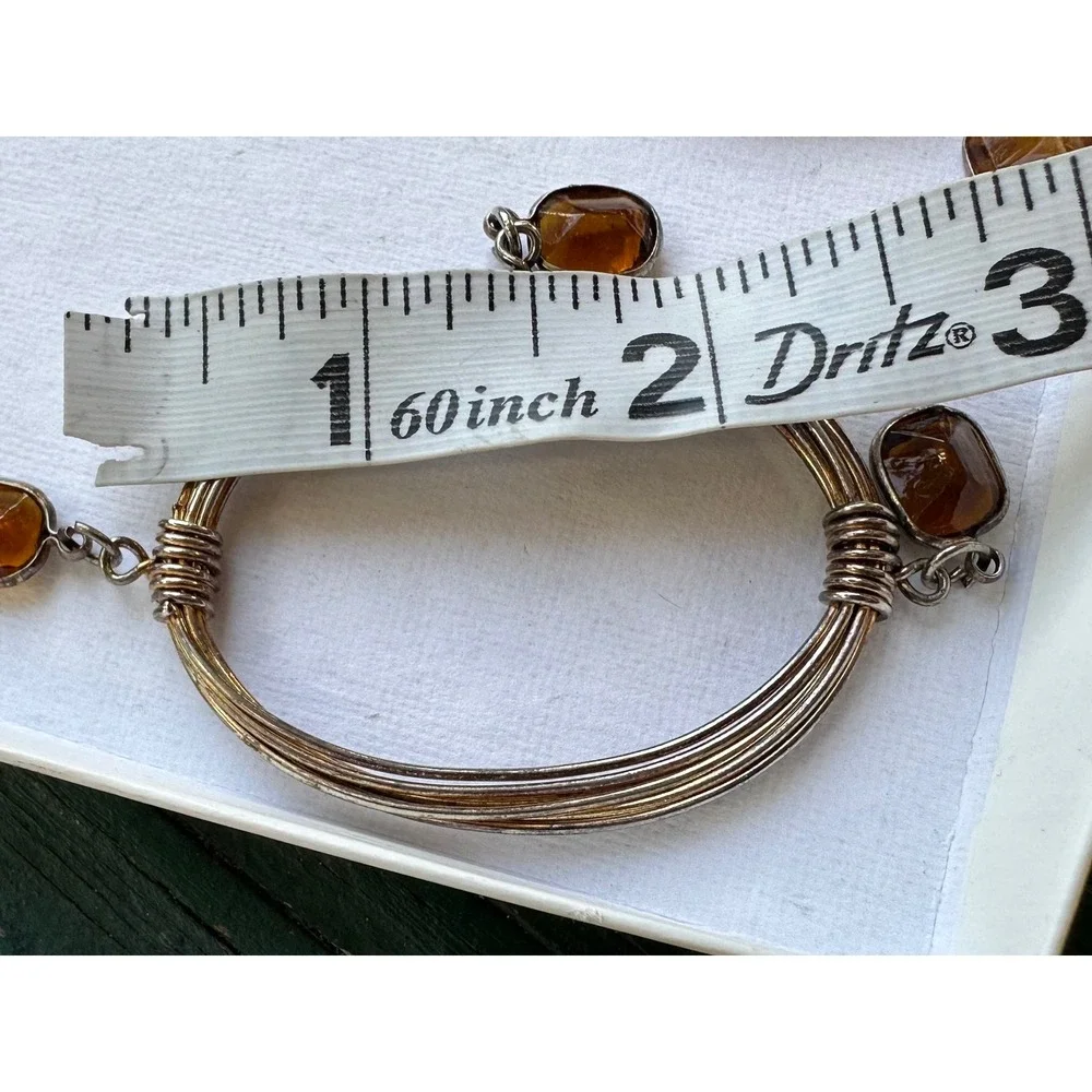 Vintage Wire Wrapped Napkin Rings Set of 8 Amber Glass Gems Silver Tone A3589